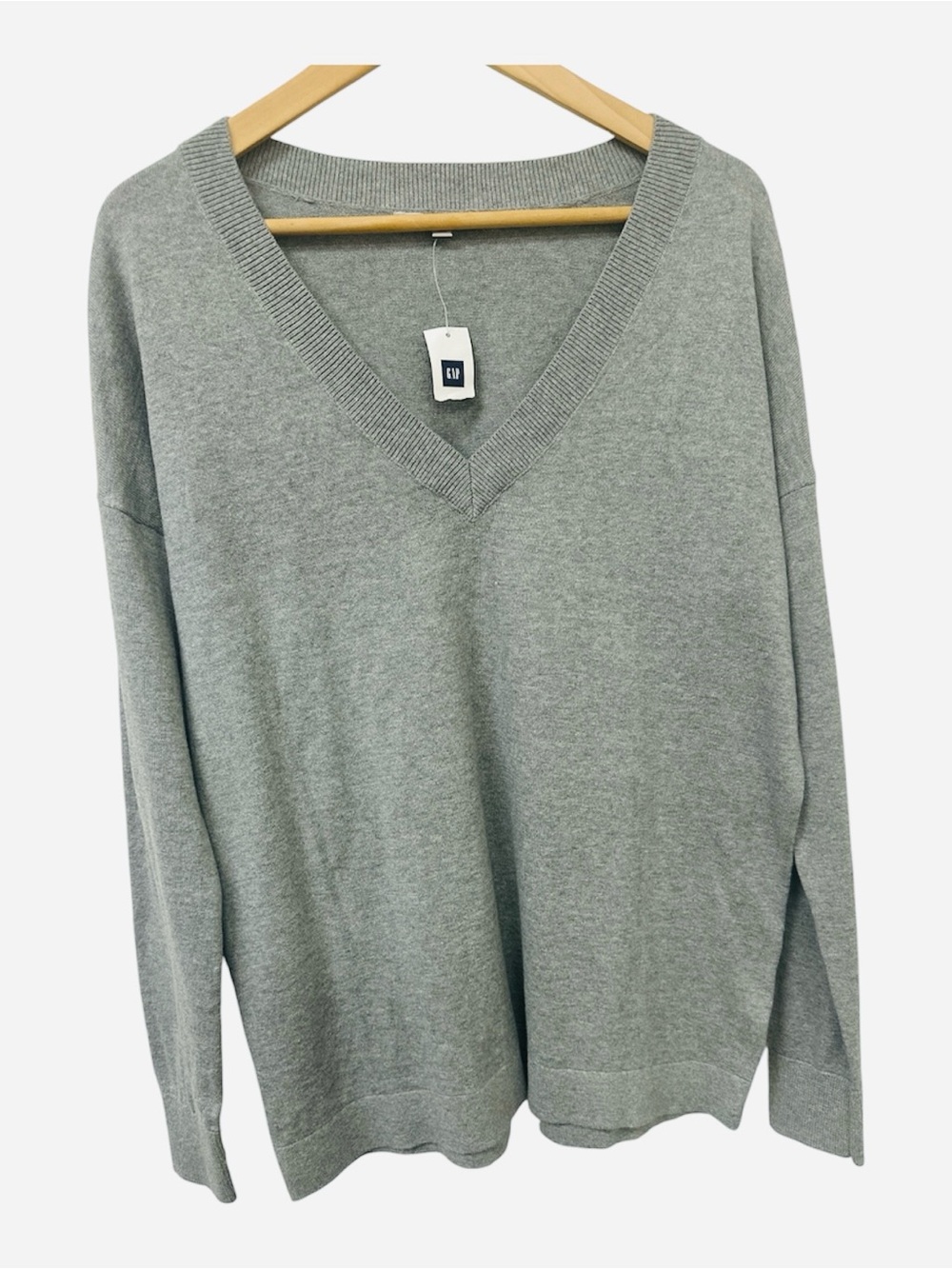 GAP Women's soft cottonV-Neck Sweater in Heather Gray Sz LG